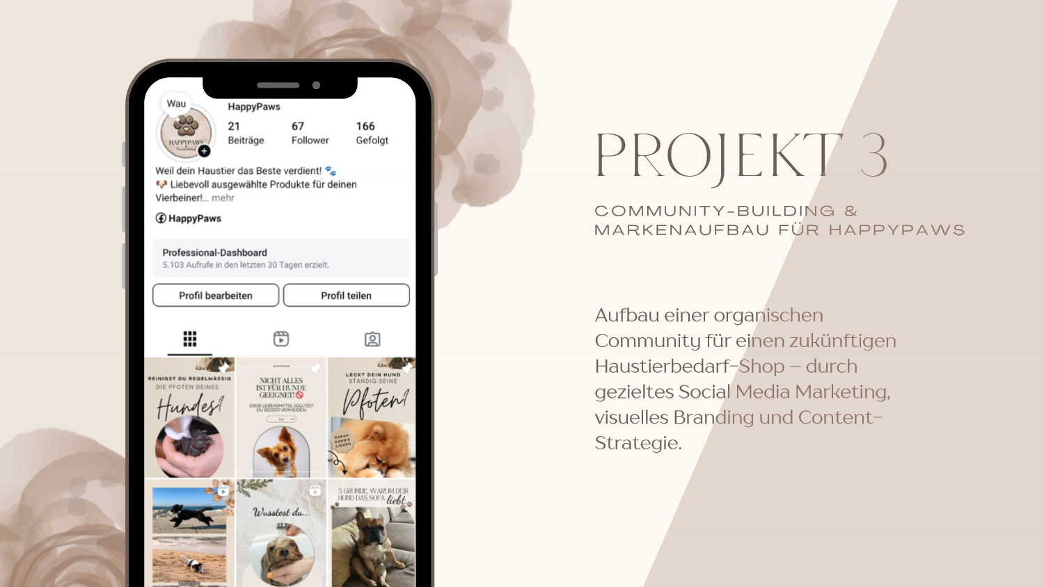 HappyPaws Markenübersicht mit Social Content