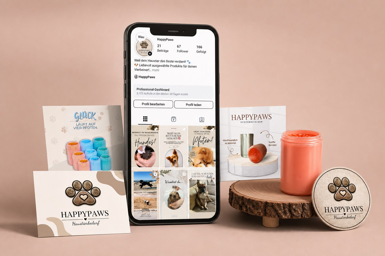 HappyPaws Instagram-Auftritt, Social-Media-Motive und Produktdesign